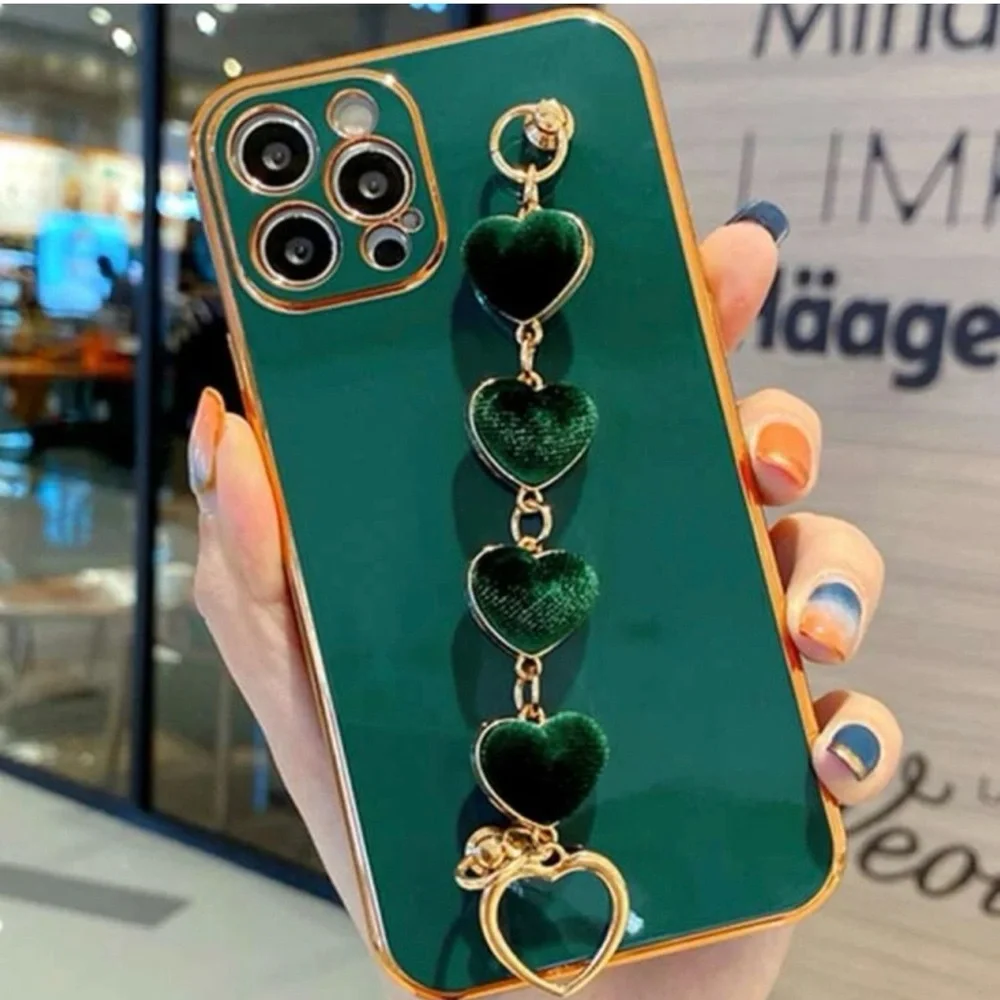 White Heart Charm Phone Case Strap with Gold Accents - Women Accessories